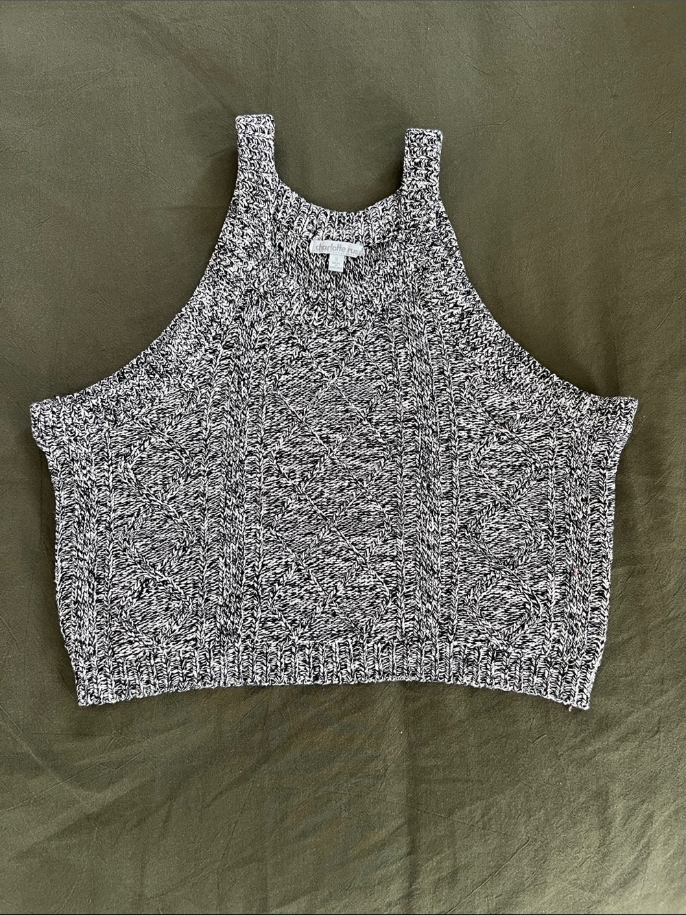 Charlotte Russe Black & White Marled Cable Knit Cropped Tank